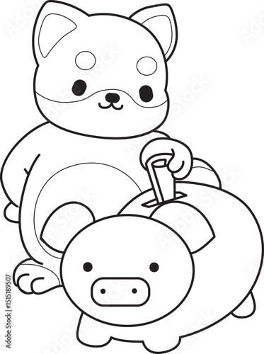 Outline of Cute puppy kawaii dog lovely animal vector icon. Coloring pages of Fluffy Shiba Inu pet stickers.
