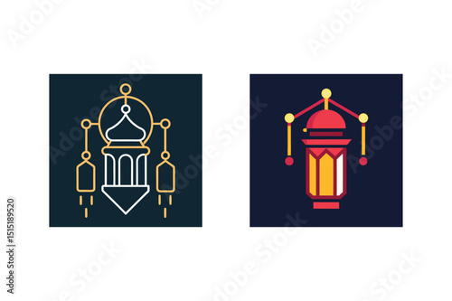 Ramadan kareem lantern icons islamic festive design