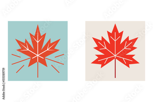 Two stylized red maple leaves autumn design