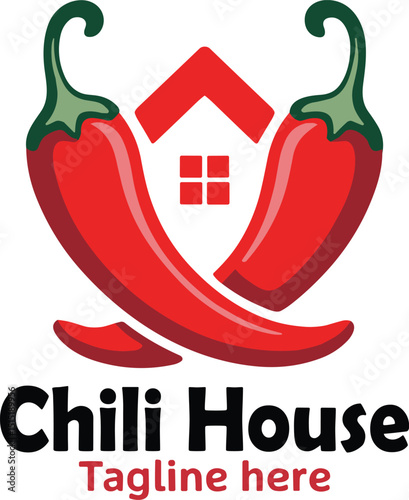 Vector logo design featuring chili peppers and a house symbol for a food business.