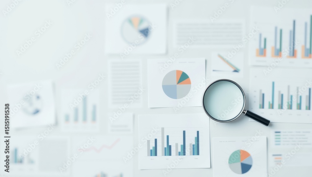 Fototapeta premium Searching and analyzing data with magnifying glass. Situation an