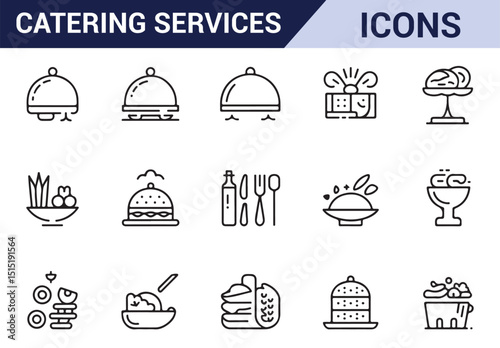 Catering and kitchen service icons, ideal for event planning and restaurant branding.

