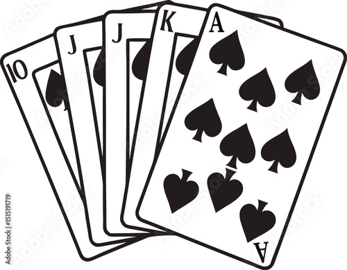 A Hand of Cards Royal Flush in Spades Black and White
