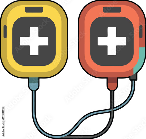 Colorful Vector Medical Device Icon  Defibrillator Pads with Cross Symbols

