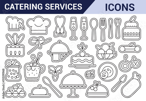 Minimalistic catering service icons for restaurant and food-related designs.