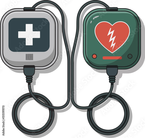 Vector Medical Icon Defibrillator Pads with Plus and heart Signs