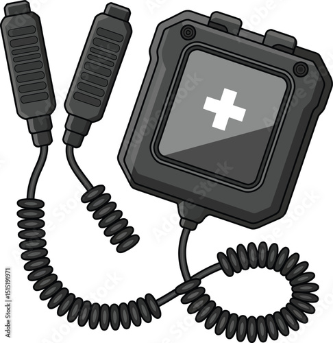 Modern Vector Icon Connected Defibrillator Pads with Plus Sign