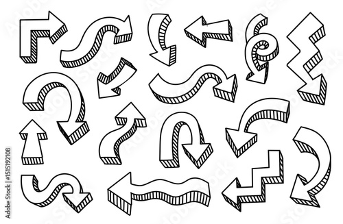 Set of hand drawn doodle arrows. direction way symbols. Education, business, financial elements sketch style planning stickers