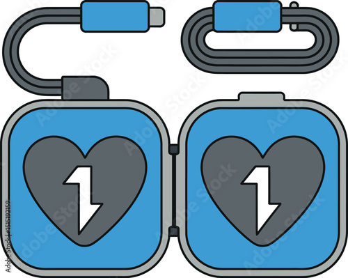 Bright Medical Defibrillator Icon  Flat Vector Pads Design with heart signs
