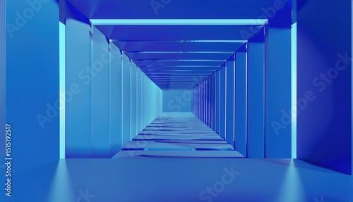 abstract blue tunnel with geometric light reflections and futuristic symmetry  ideal for website background  technology branding  digital design  and corporate presentation visual  