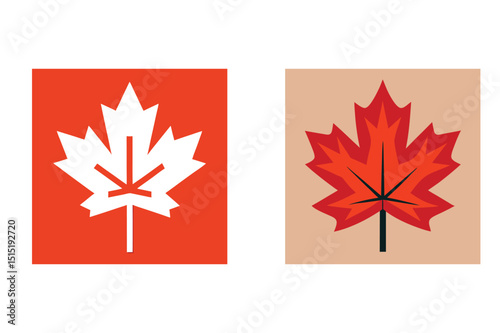 Simple red and white maple leaf icons