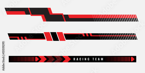 Set of modern car stripes. Black and red car stripes. Racing sticker design. Graphic sport decal vinyl element. Automobile decoration. Racing design vector

