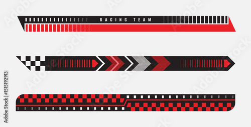 Set of various  car stripes. Black and red car stripes. Racing sticker design. Graphic sport decal vinyl element. Automobile decoration. Racing design vector 