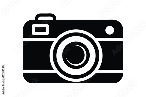 Simple Black and White Camera Icon with Circular Lens Detail