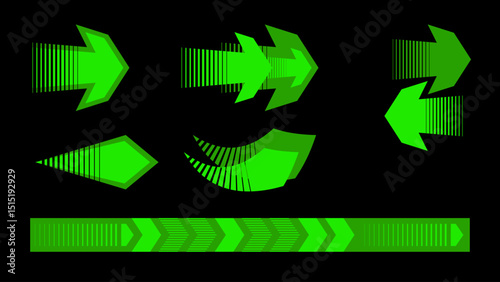 Vector illustration of a green arrow. Set of simple car stripes. Car race stripes. Racing sticker design. Graphic sport decal vinyl element. Automobile decoration. Racing design vector
