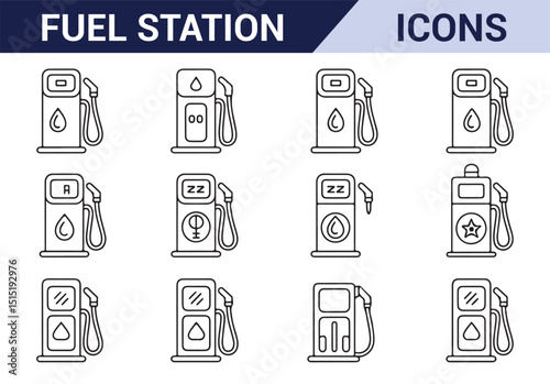 Minimalistic fuel station and pump illustrations for websites, apps, and presentations.

