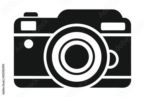 Sleek Black and White Camera Icon with Circular Lens Design