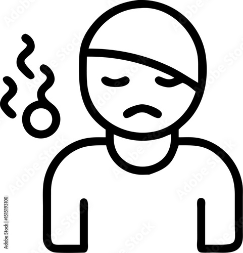 sick person vector outline icon on white or transparent background	