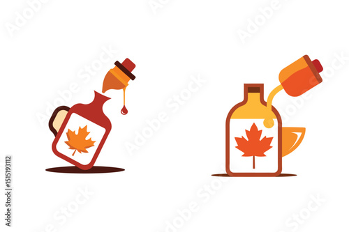 Maple syrup pouring into bottles and jug