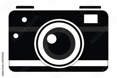 Monochrome Camera Illustration with a Large Lens and Simple Design