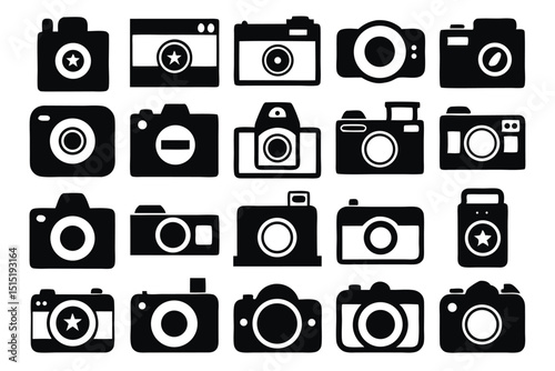 Collection of Black and White Camera Icons in Various Styles and Designs