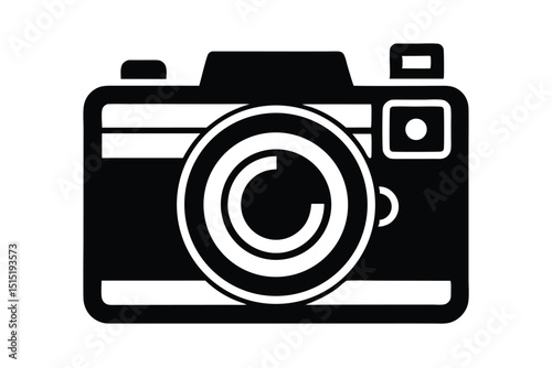 Simple Black and White Camera Icon with a Circular Lens Design