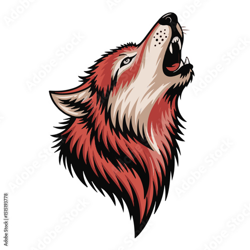 This vector illustration depicts a wild wolf head, a strong animal often used as a tattoo, mascot, or symbol, showcasing its canine features and predatory nature through art