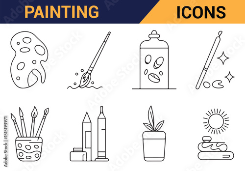 Monochrome art supplies illustrations, perfect for digital platforms and art-related designs.