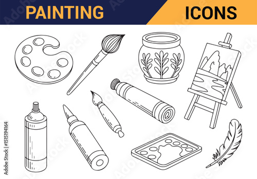 Collection of simple line art painting tools, ideal for art and design digital projects.