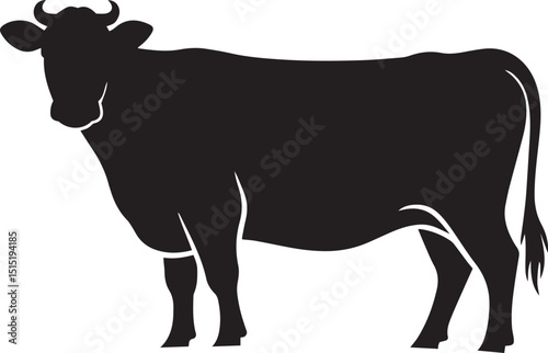 Cow graphic icon. Cow black silhouette isolated on transparent background. Vector illustration