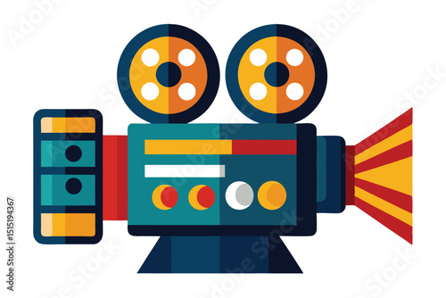 Retro Style Film Camera Illustration with Vibrant Colors and Geometric Design