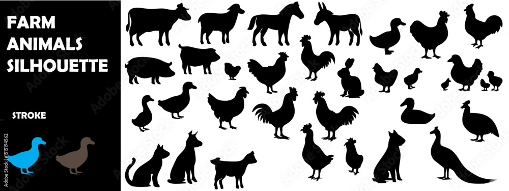 Obraz premium Farm Animals and Livestock Silhouettes Set