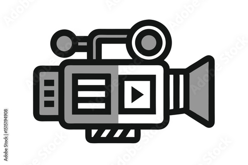 Stylized Video Camera Icon with Black Outline and Gray Accents