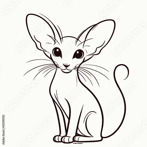 Oriental Shorthair cat with large ears sitting in a minimalist style  