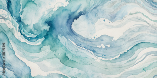 Vector watercolor ocean wave line blue and white background. Ocean sea art with natural template. Seamless soft blue ocean pattern wave water background.	