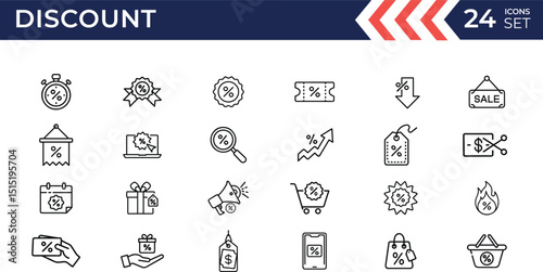 Discount line art icon set collection. Discount percentage, offers icon vector illustration