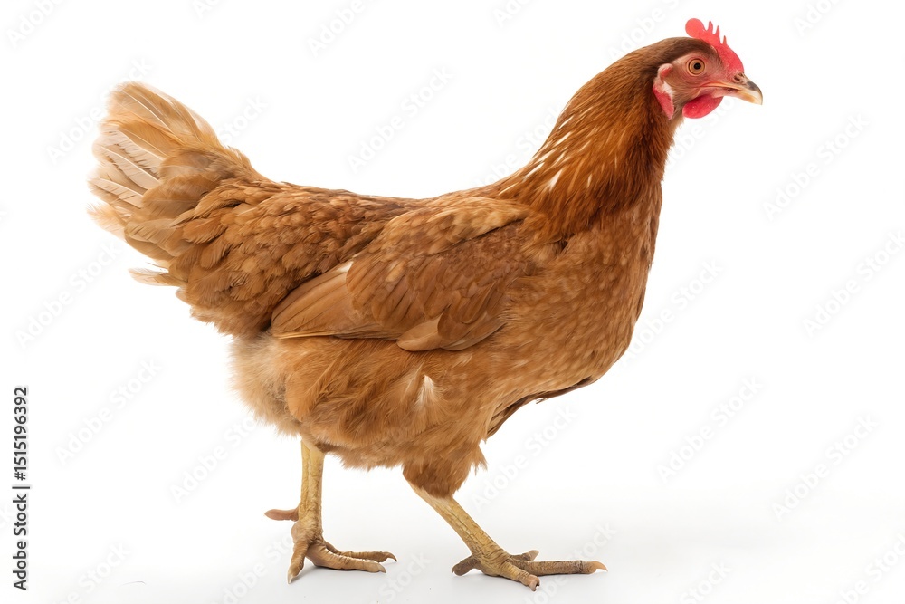 Fototapeta premium Full body of brown chicken hen standing isolated transparent background