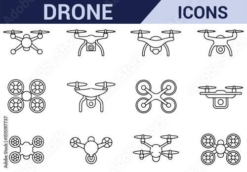 Set of Aerial Drone Icons with Cityscapes for Digital Technology and Design