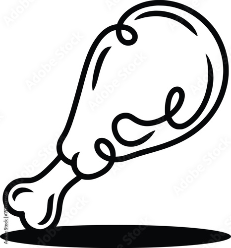 Minimalist Bloody Chicken Drumstick Line Art, Abstract Meat Illustration.