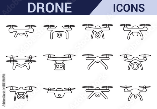 Set of Drone Icons with Aerial Views and Cityscapes for Technology Projects