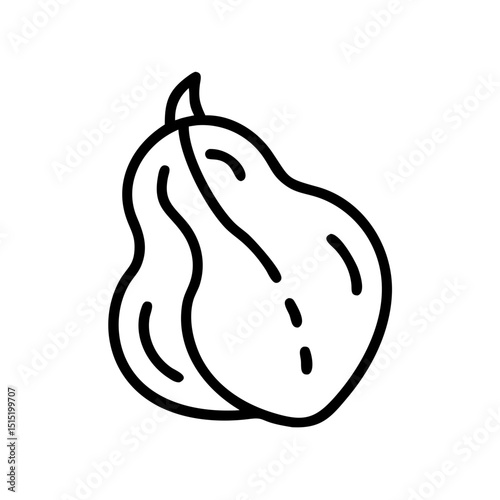 Line drawing of a pear fruit illustration on a white background  
