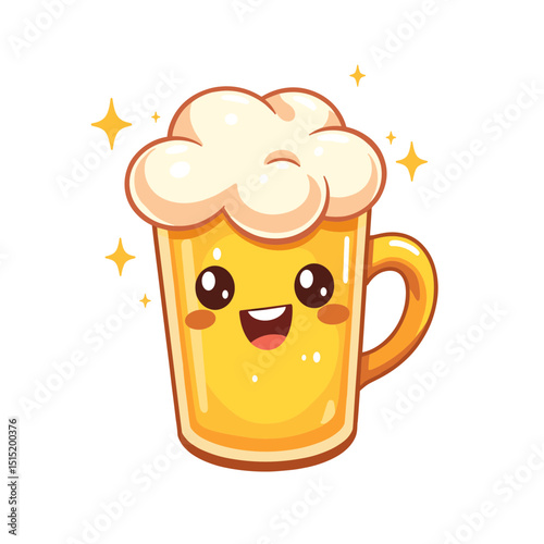 Cute smiling beer mug vector on transparent background, perfect for celebration