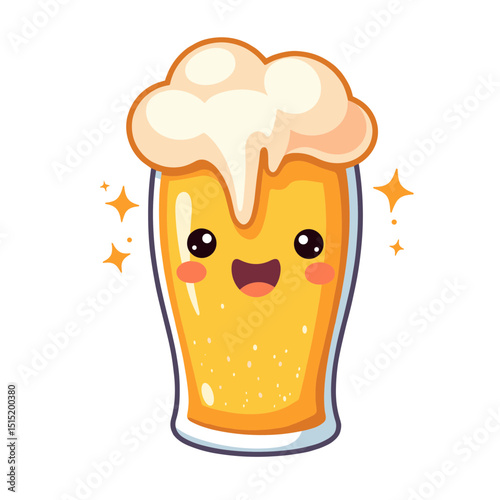 Happy cartoon beer glass vector, smiling on transparent background, perfect for festive designs