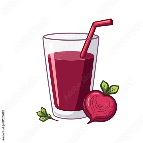 Beet juice in glass vector with straw on transparent background, perfect for healthy drink recipes