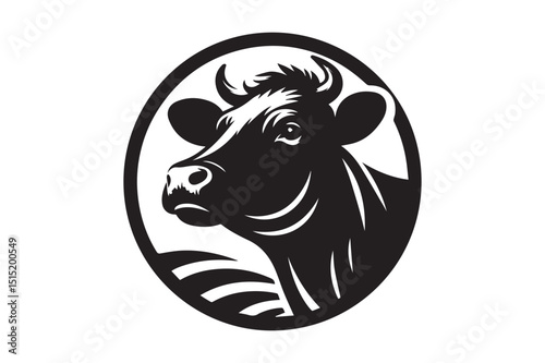 Cow Silhouette logo image file. Ox, Calf, Cattle, Buffalo art Illustration logo black and white.