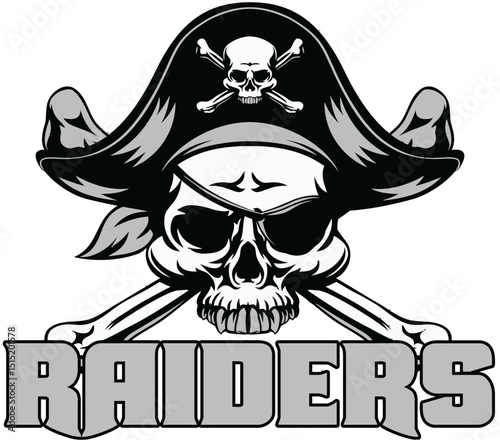 Grunge art vector illustration of a pirate skull and crossbones design, a vintage halloween symbol of death and horror