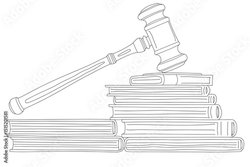 Continuous one single line drawing Symbol of law Judges gavel and scales icon vector illustration concept.