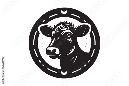 Cow Silhouette logo image file. Ox, Calf, Cattle, Buffalo art Illustration logo black and white.