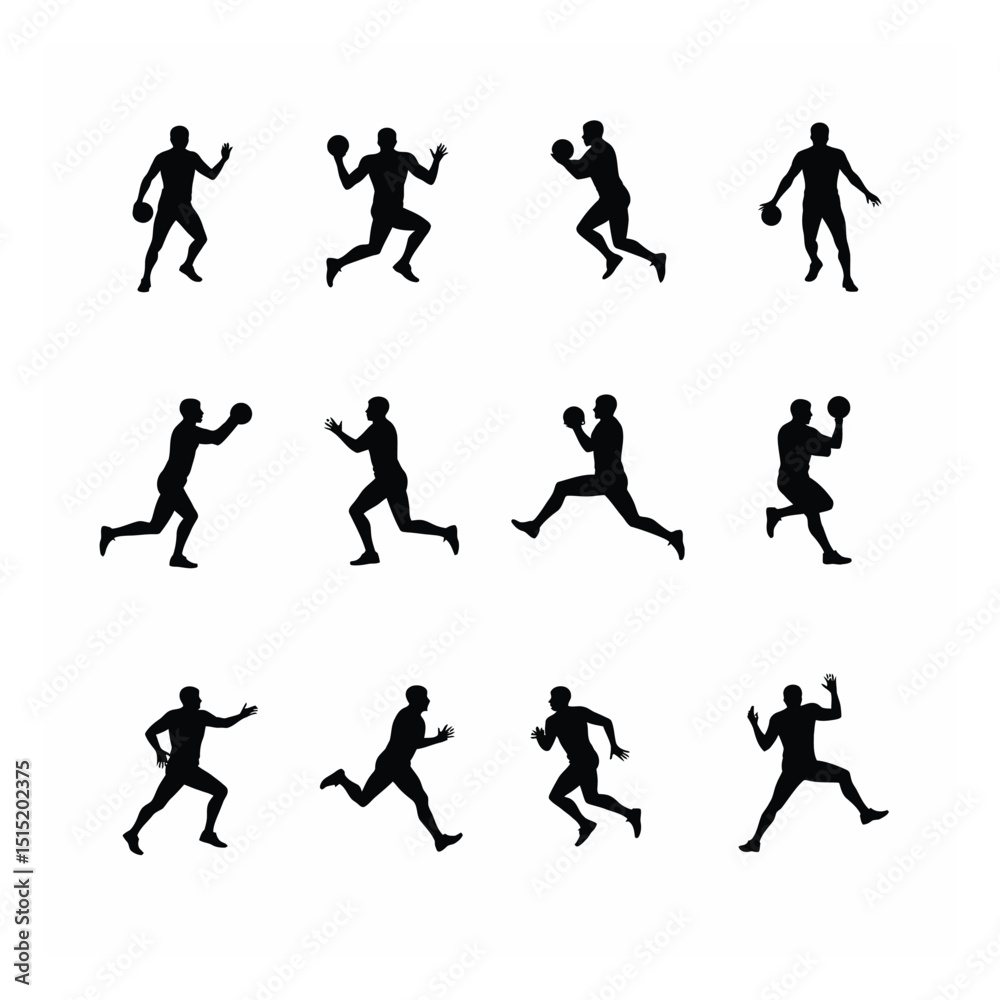 American football player silhouettes action set dynamic poses American football player silhouettes action set dynamic poses