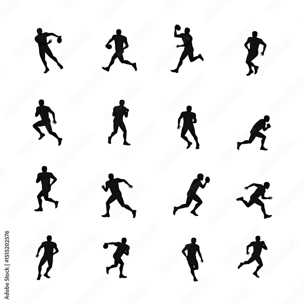 American football player silhouettes action poses set American football player silhouettes action poses set